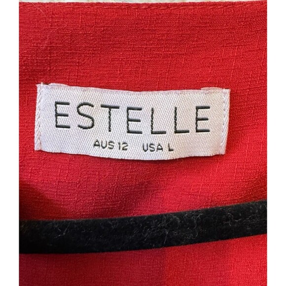 Estelle Blouse Womens L Casual  V-Neck Tie‎ Cuff Long Sleeve Round Hem Top Red - Picture 6 of 11